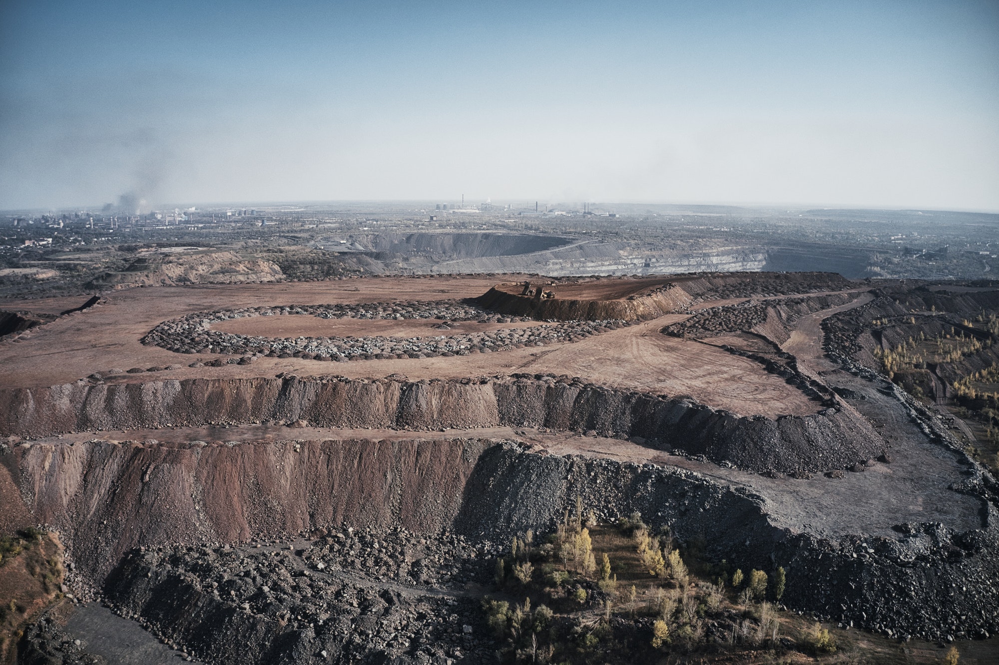 Aerial view of southern mining factory, mine quarry in Ukraine